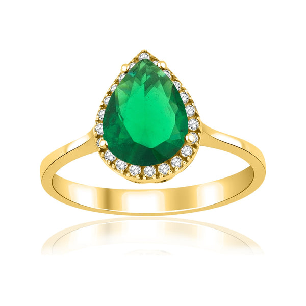 1.46 Carat Pear Emerald Diamond Ring · Yellow Gold