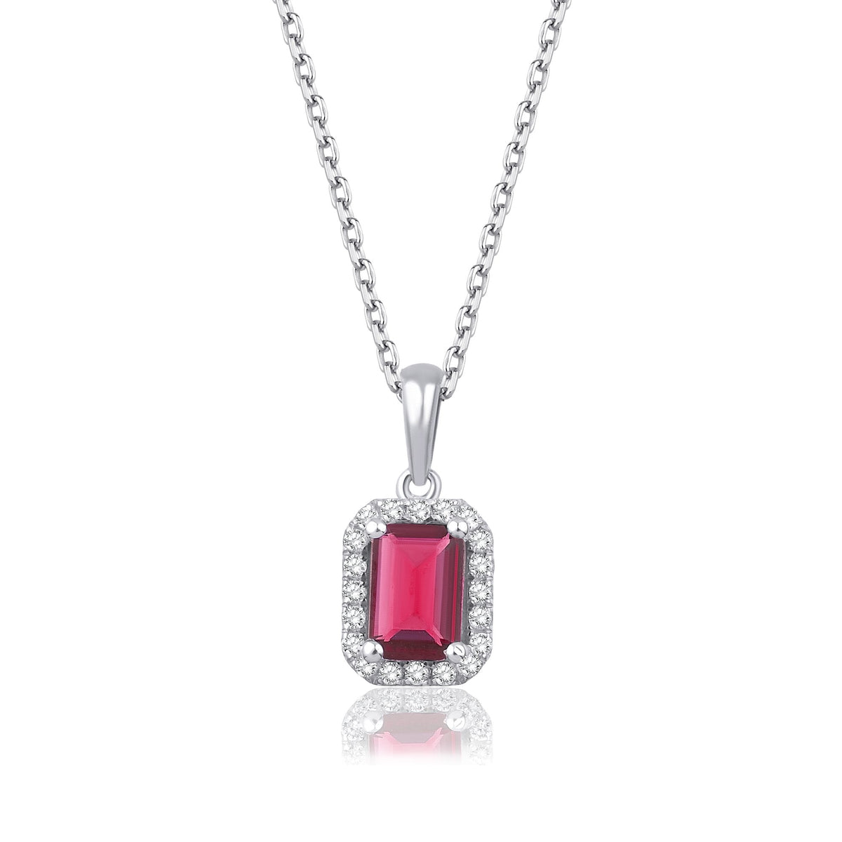 0.95 Carat Baguette Ruby Diamond Necklace · White Gold