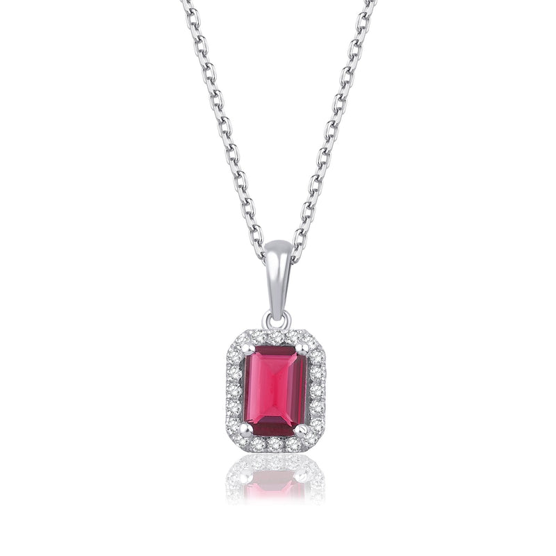 0.95 Carat Baguette Ruby Diamond Necklace · White Gold