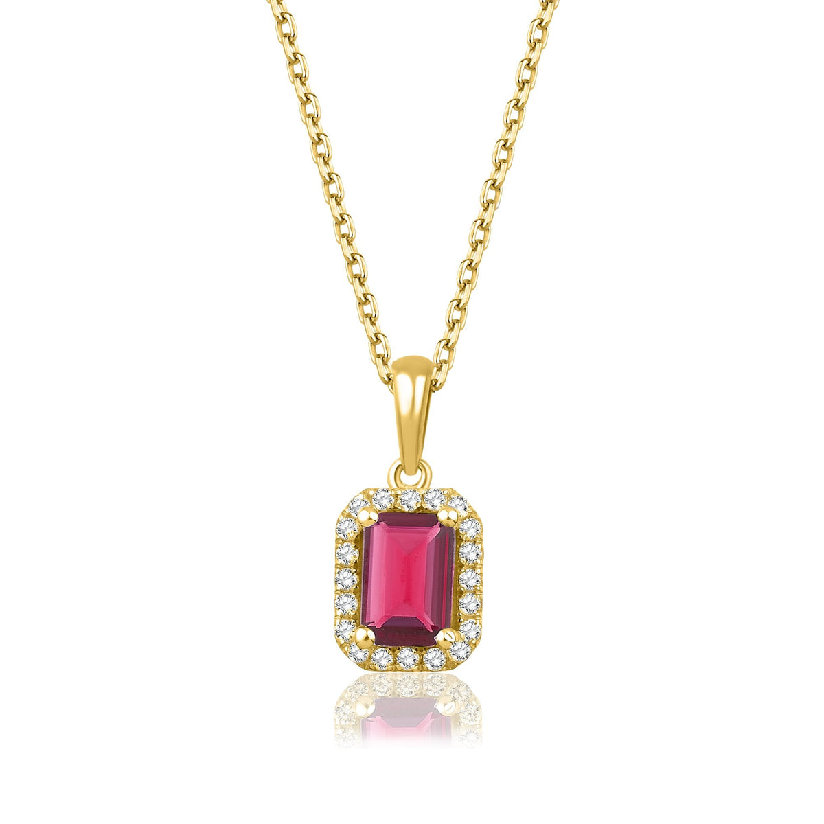 0.95 Carat Baguette Ruby Diamond Necklace · Yellow Gold