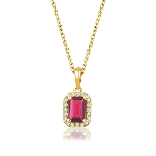 0.95 Carat Baguette Ruby Diamond Necklace · Yellow Gold