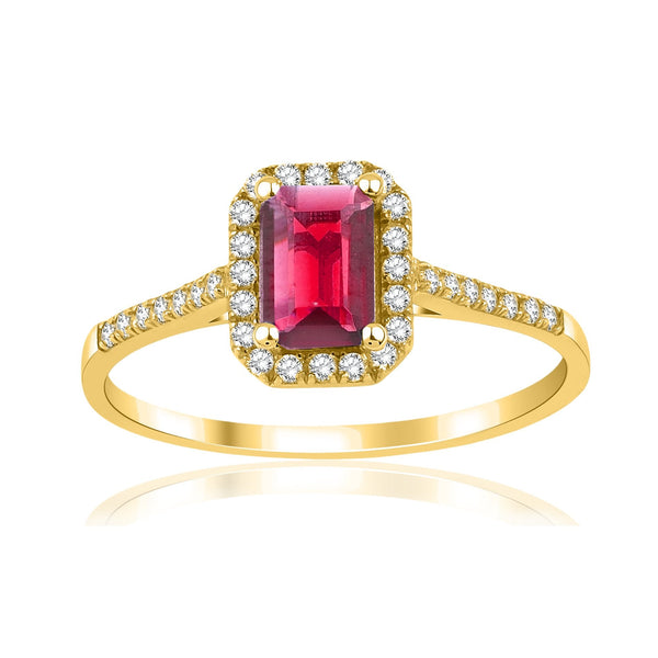 1.05 Carat Baguette Ruby Diamond Ring · Yellow Gold