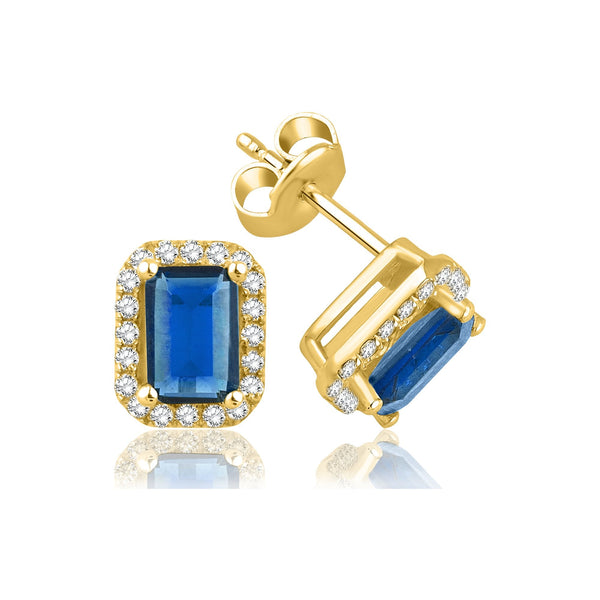 1.90 Carat Baguette Sapphire Diamond Earrings · Yellow Gold