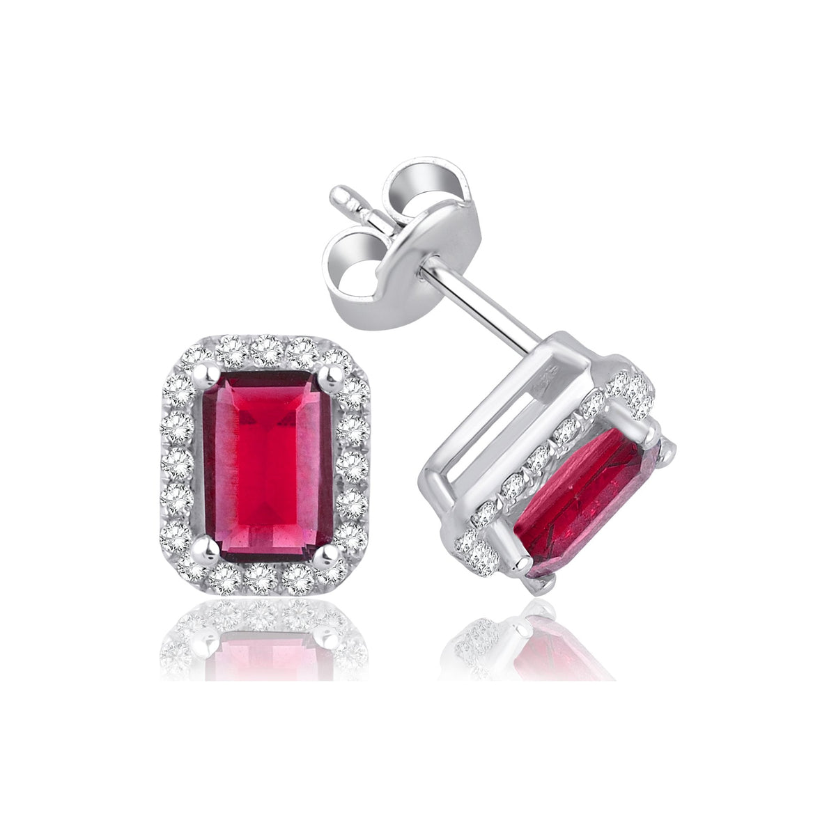 1.90 Carat Baguette Ruby Diamond Earrings · White Gold