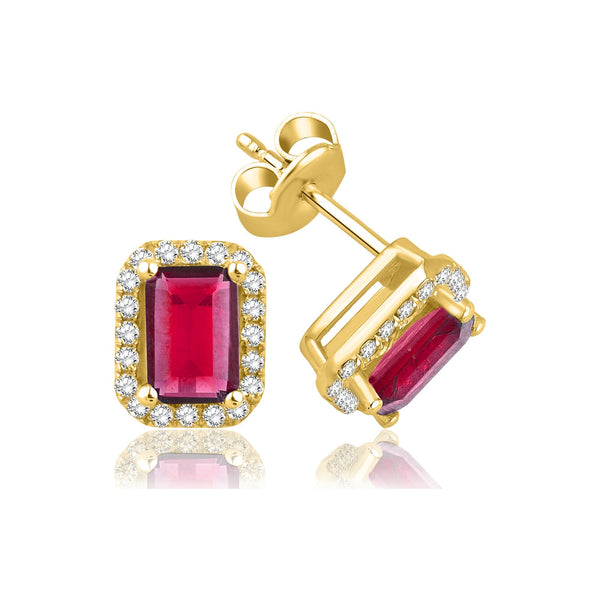 1.90 Carat Baguette Ruby Diamond Earrings · Yellow Gold