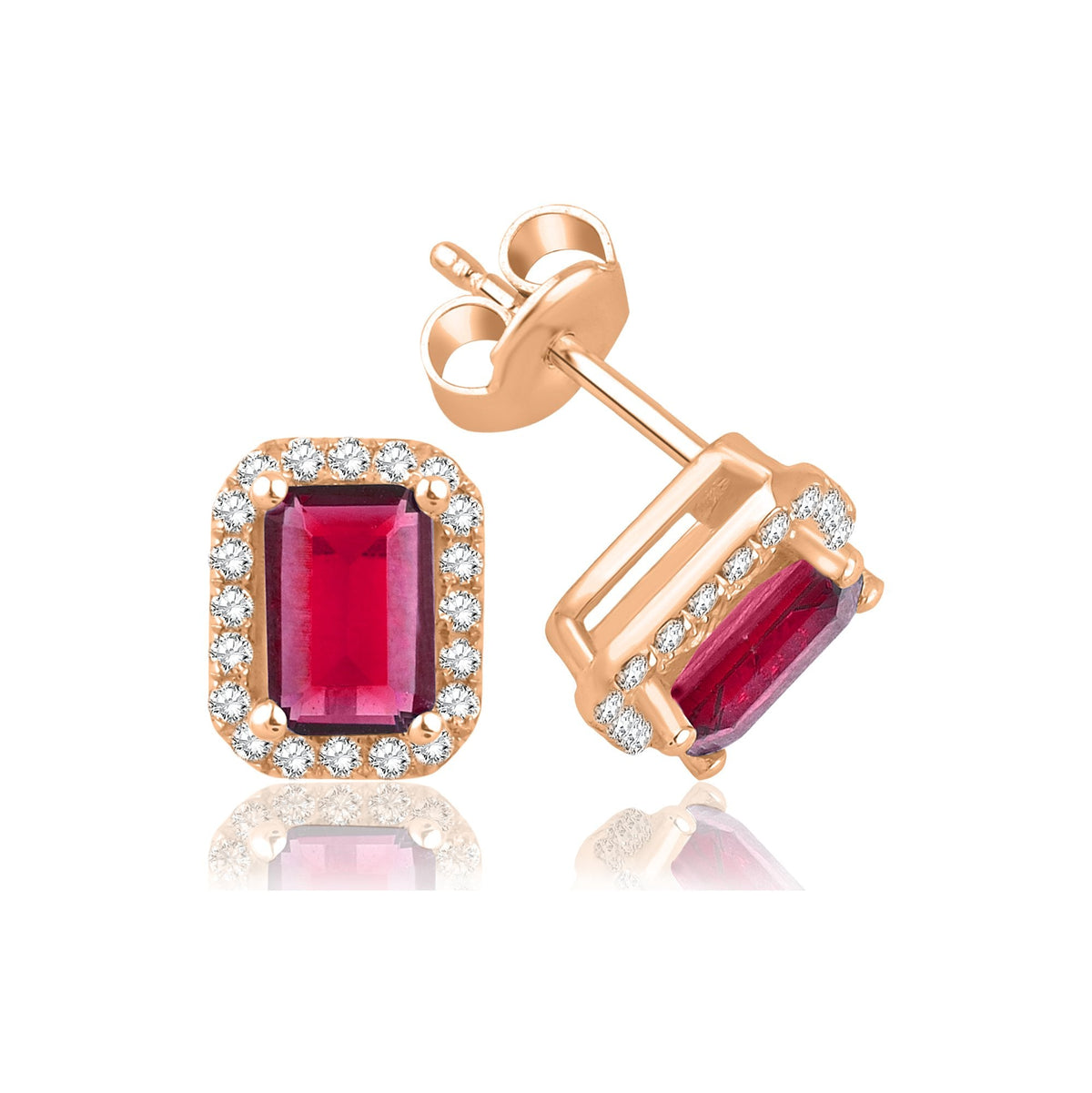 1.90 Carat Baguette Ruby Diamond Earrings · Rose Gold