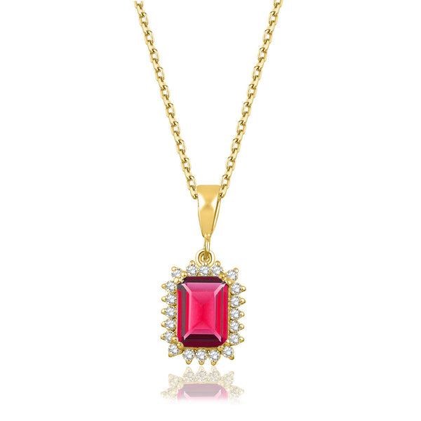 1.20 Carat Baguette Ruby Diamond Necklace · Yellow Gold