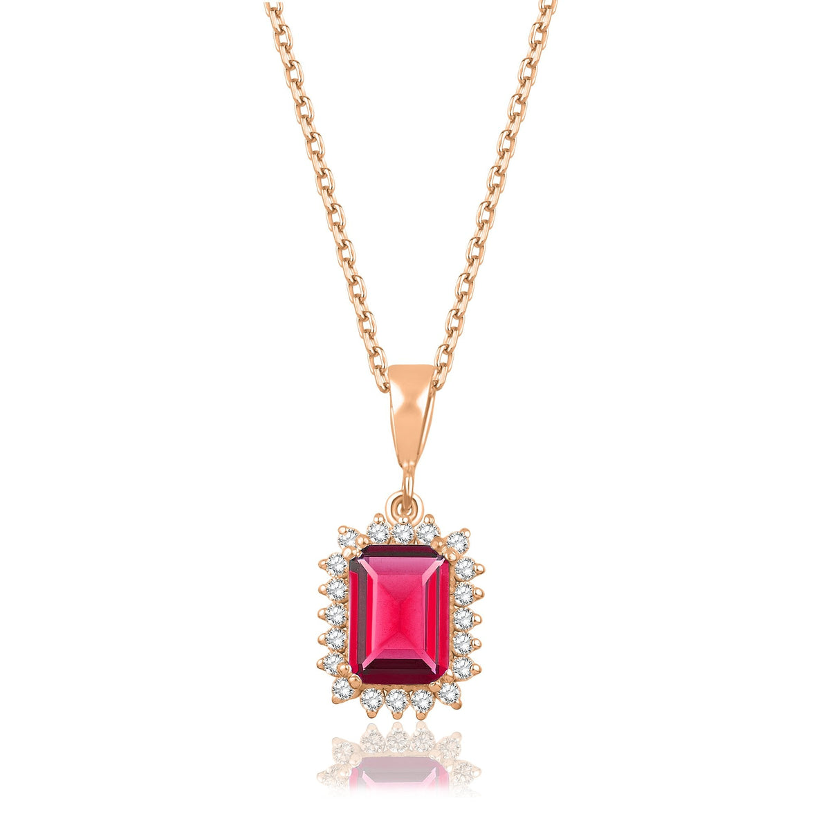 1.20 Carat Baguette Ruby Diamond Necklace · Rose Gold