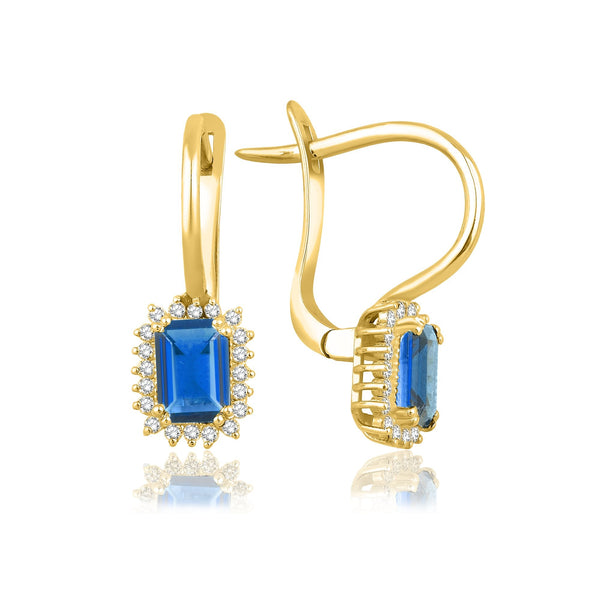 2.40 Carat Baguette Sapphire Diamond Earrings · Yellow Gold