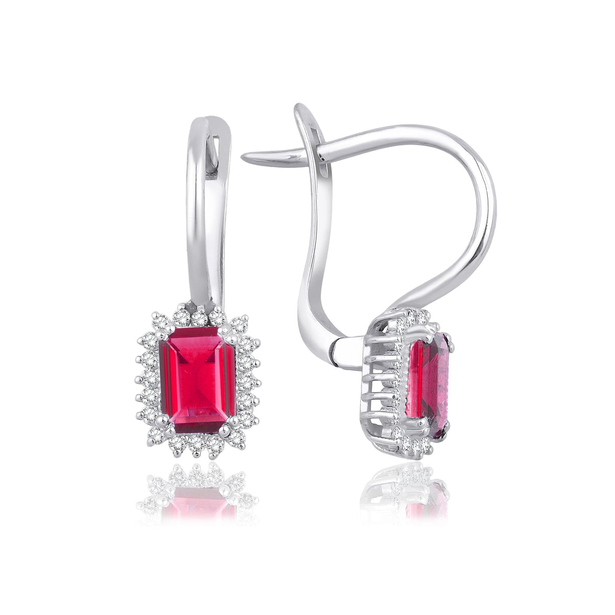 2.40 Carat Baguette Ruby Diamond Earrings · White Gold