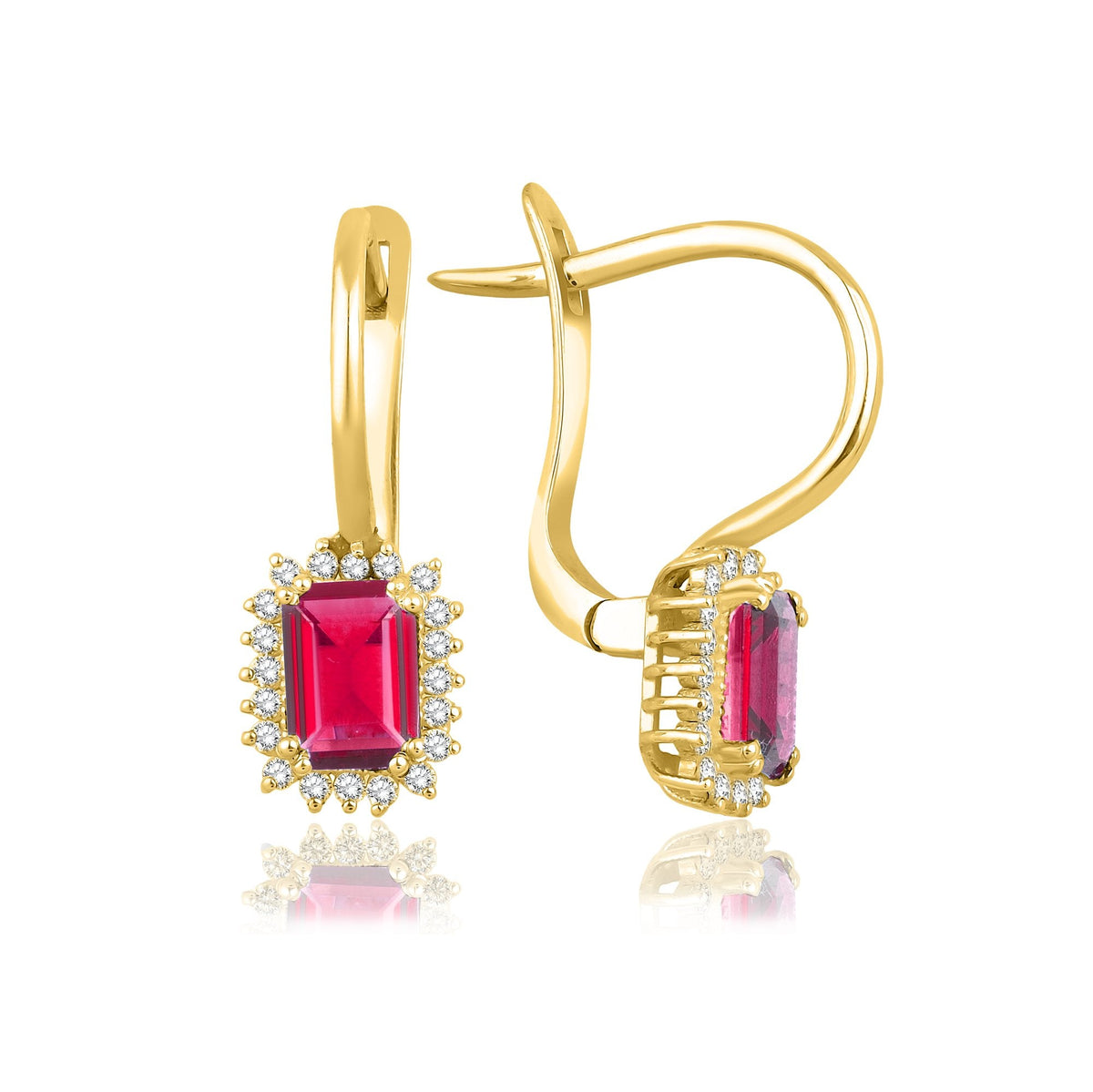 2.40 Carat Baguette Ruby Diamond Earrings · Yellow Gold