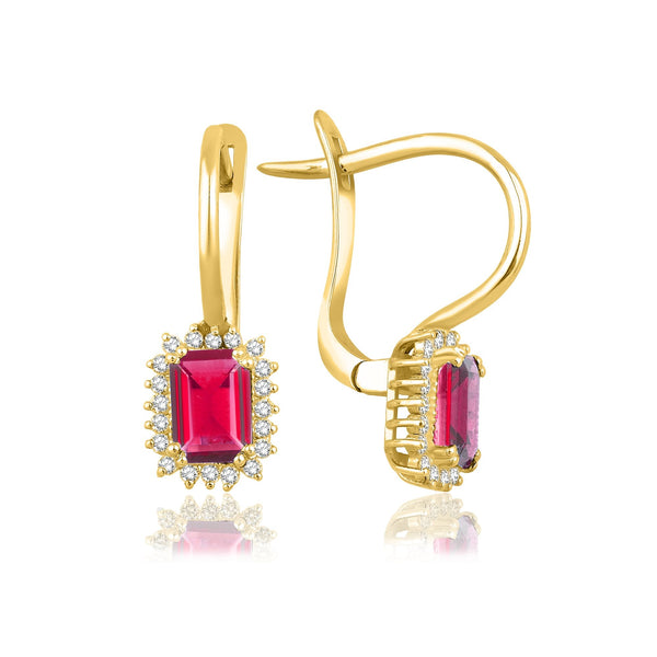 2.40 Carat Baguette Ruby Diamond Earrings · Yellow Gold