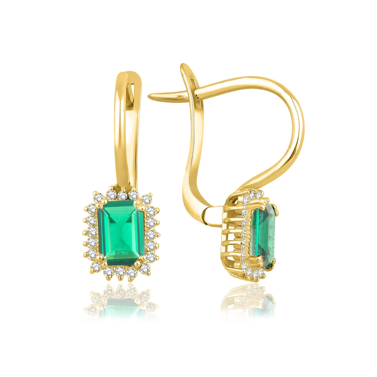 2.40 Carat Baguette Emerald Diamond Earrings · Yellow Gold