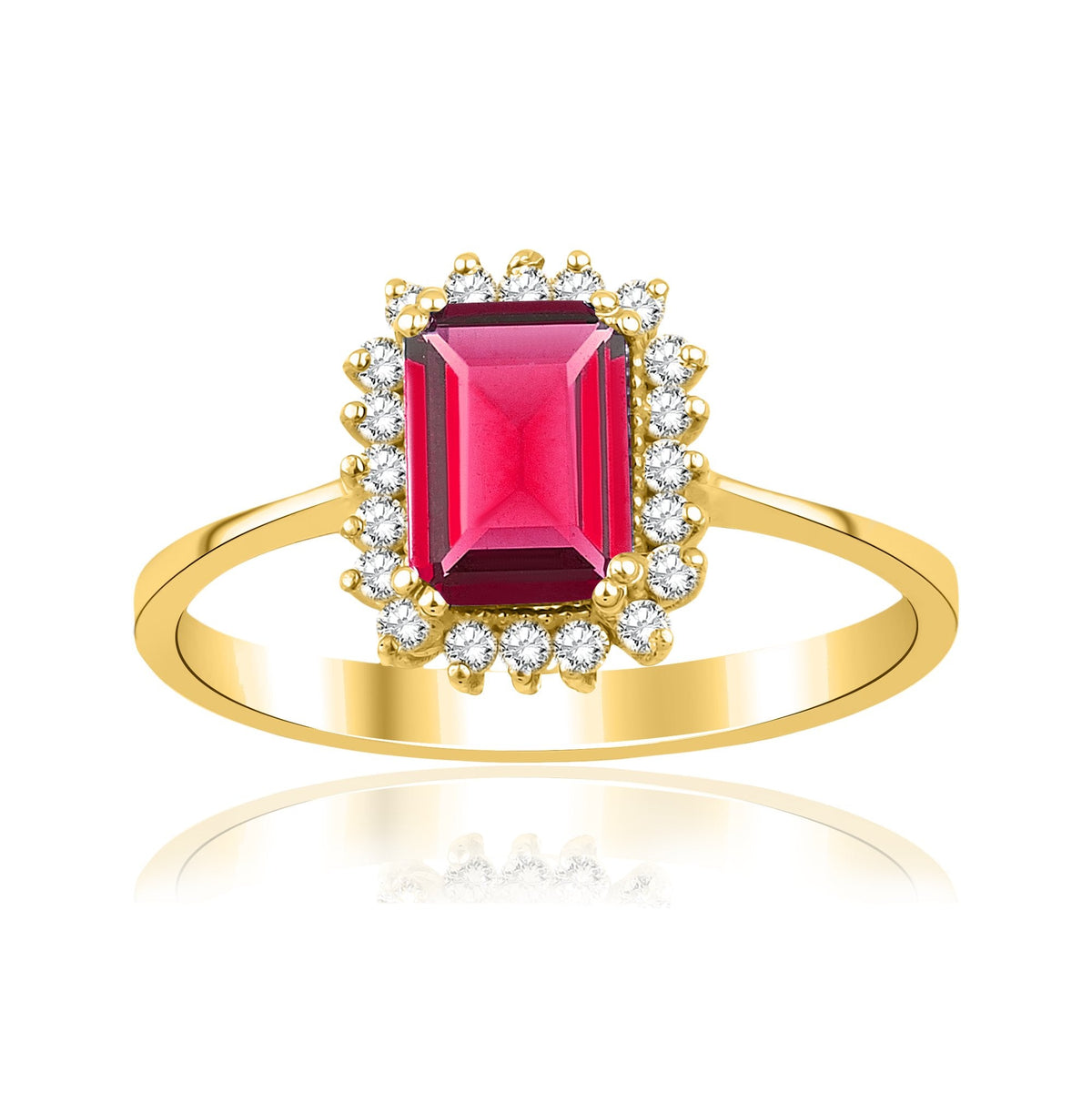 1.20 Carat Baguette Ruby Diamond Ring · Yellow Gold