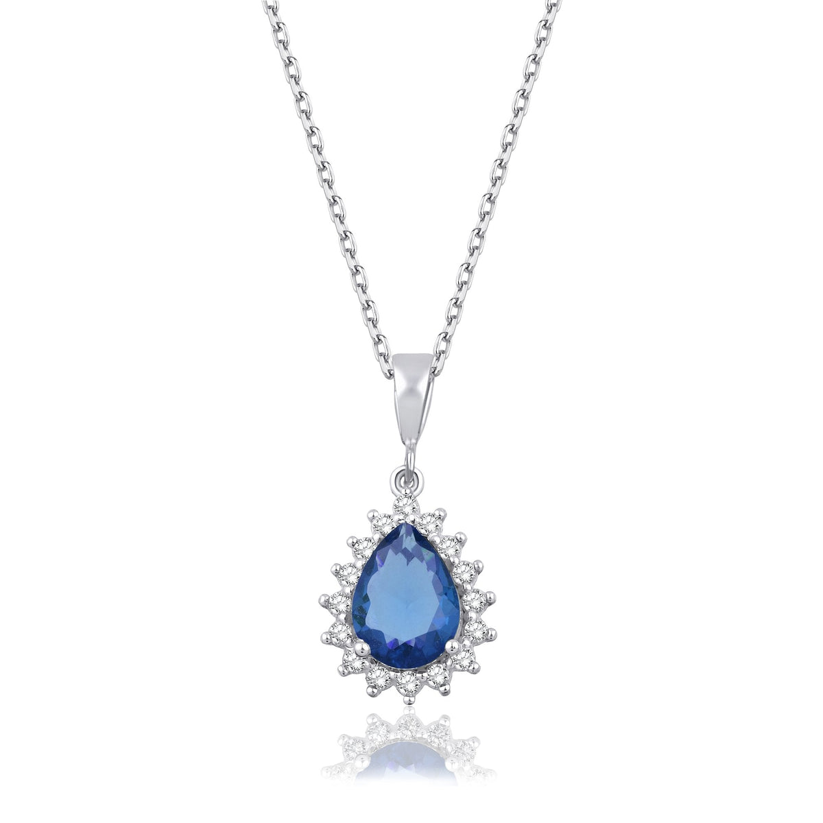 1.70 Carat Pear Sapphire Diamond Necklace · White Gold