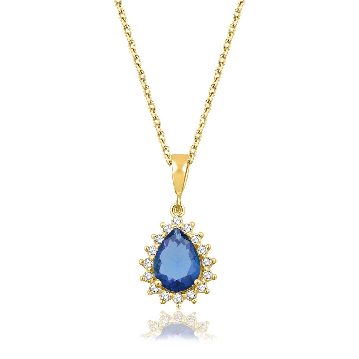 1.70 Carat Pear Sapphire Diamond Necklace · Yellow Gold