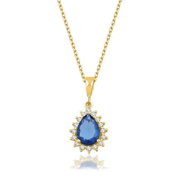 1.70 Carat Pear Sapphire Diamond Necklace · Yellow Gold