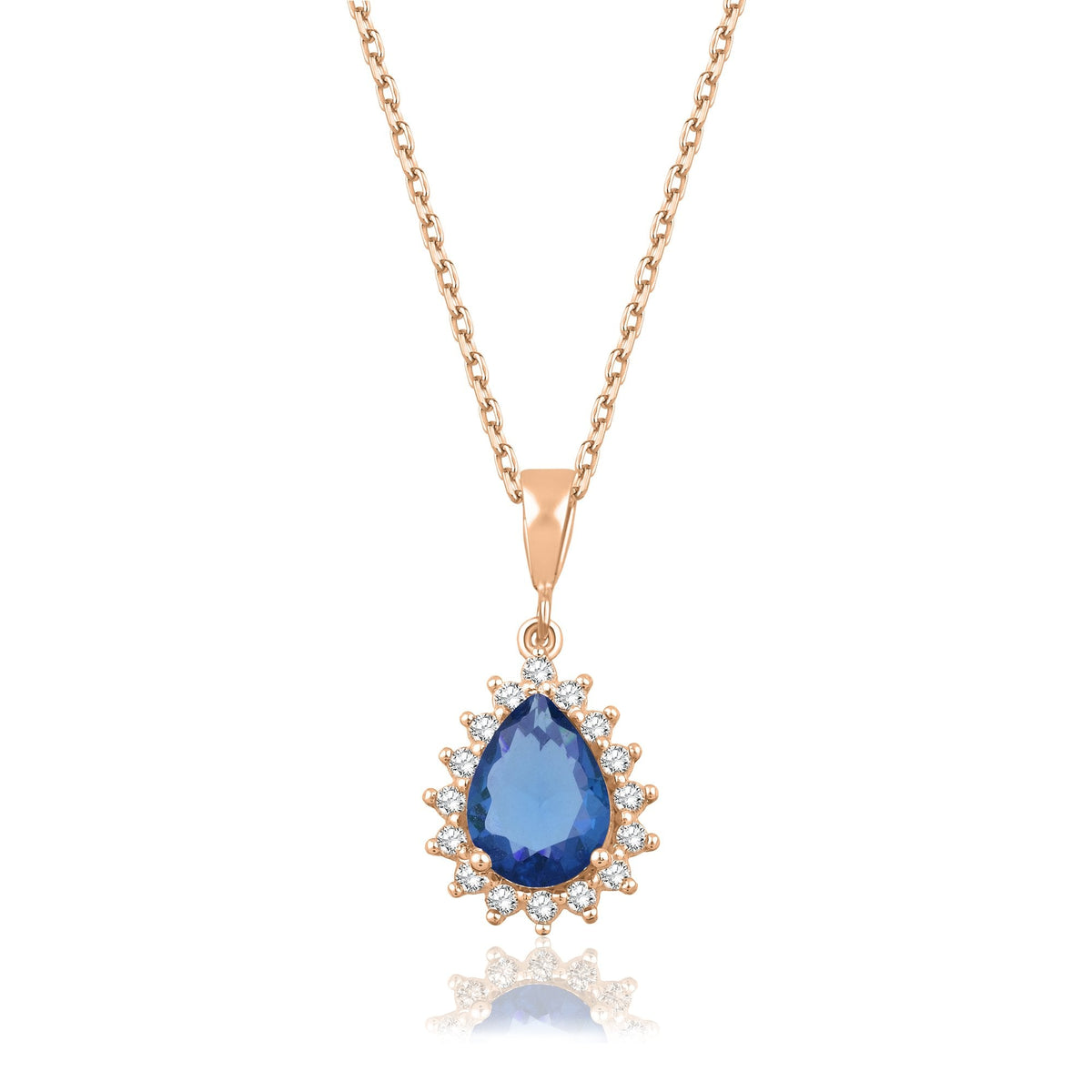 1.70 Carat Pear Sapphire Diamond Necklace · Rose Gold