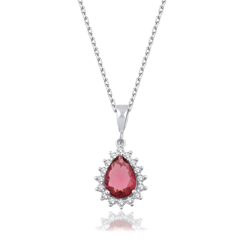 1.70 Carat Pear Ruby Diamond Necklace · White Gold