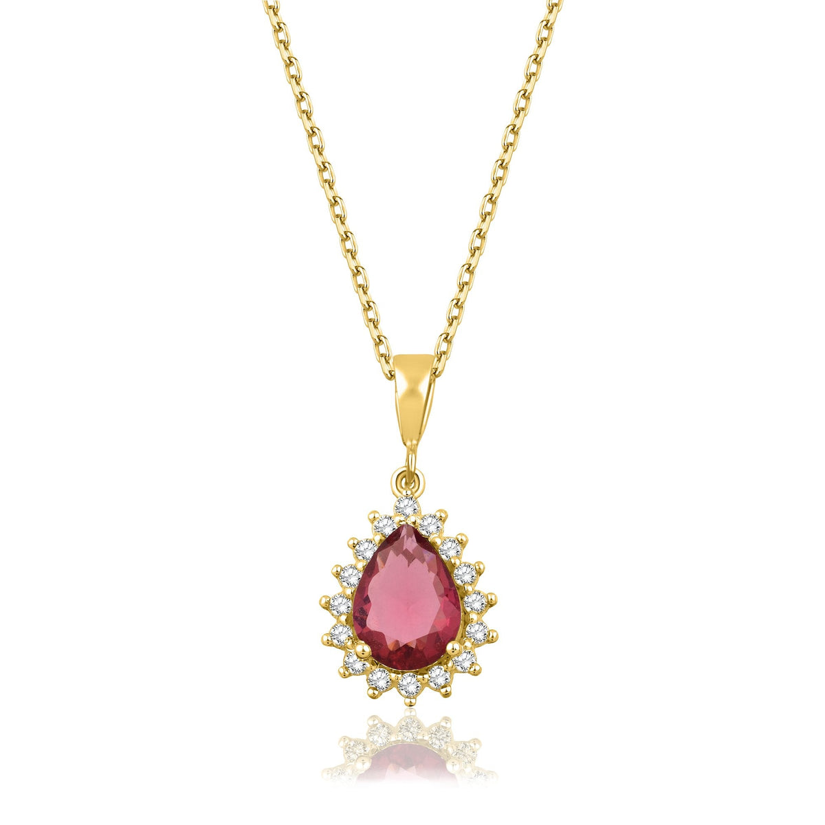 1.70 Carat Pear Ruby Diamond Necklace · Yellow Gold