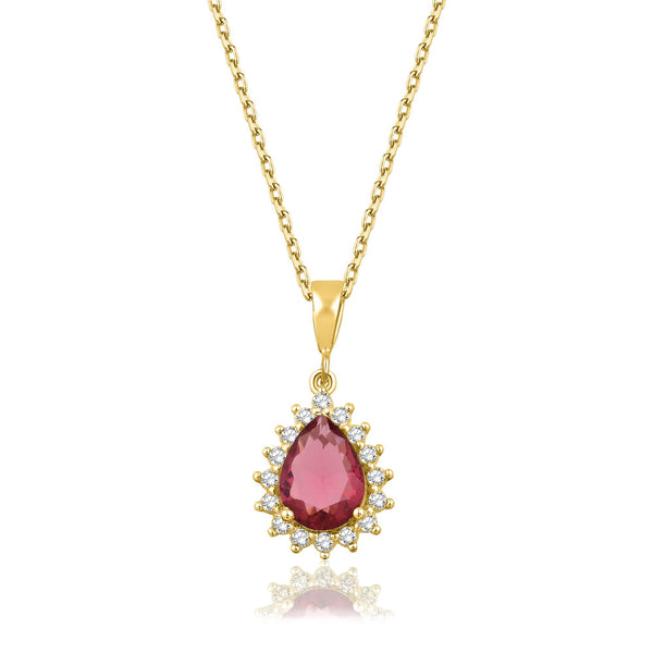 1.70 Carat Pear Ruby Diamond Necklace · Yellow Gold