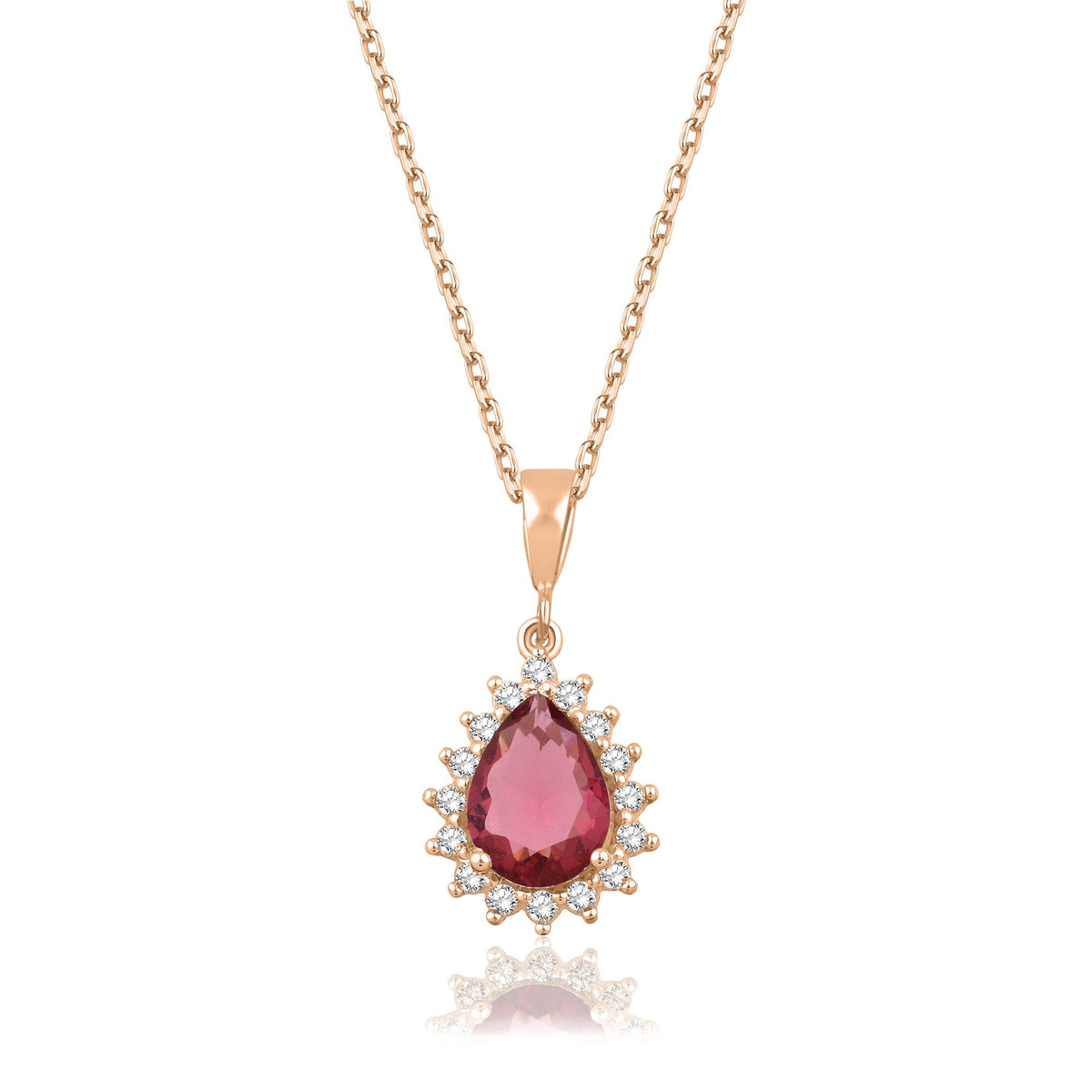 1.70 Carat Pear Ruby Diamond Necklace · Rose Gold
