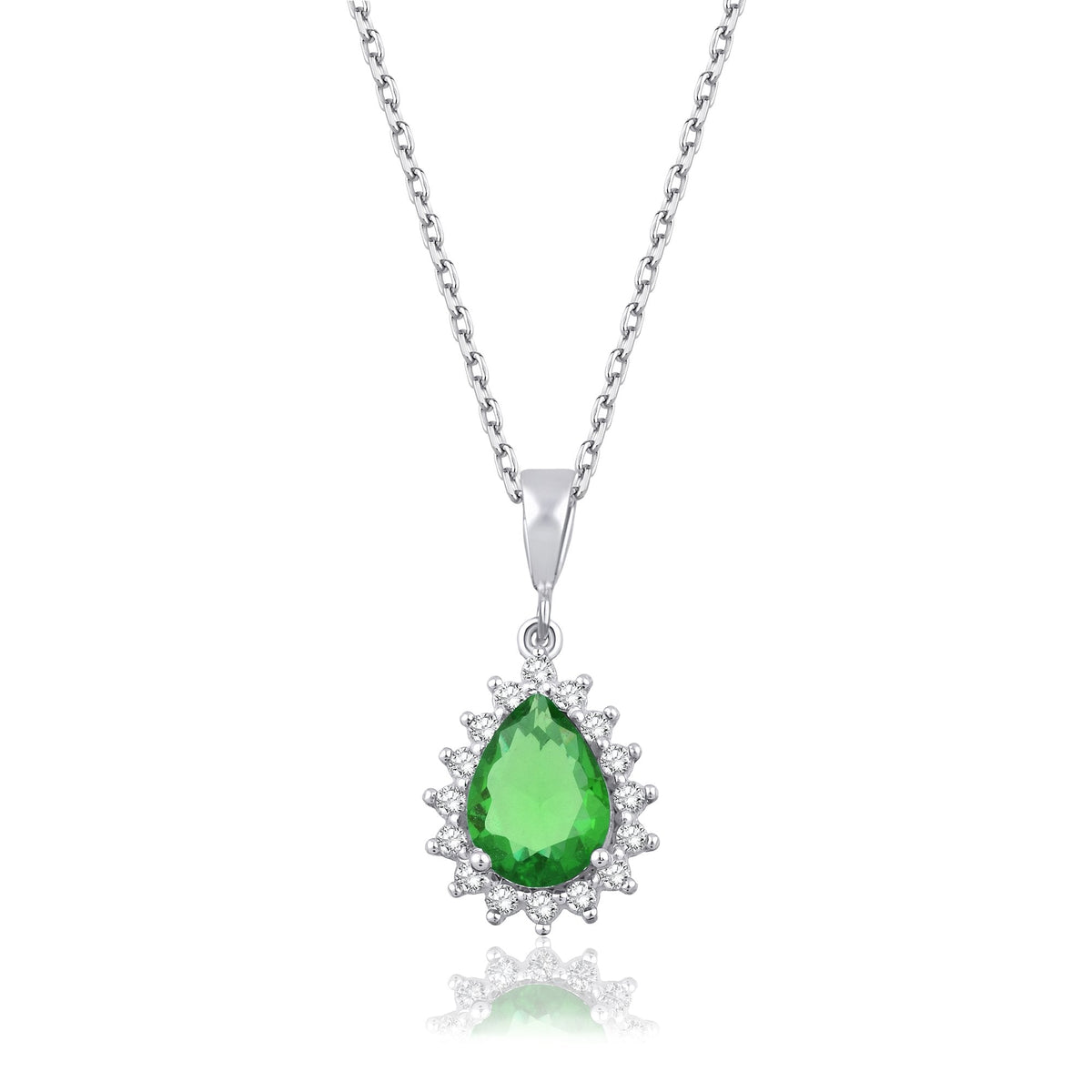 1.70 Carat Pear Emerald Diamond Necklace · White Gold
