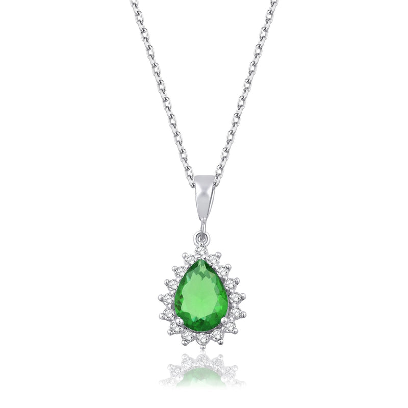 1.70 Carat Pear Emerald Diamond Necklace · White Gold