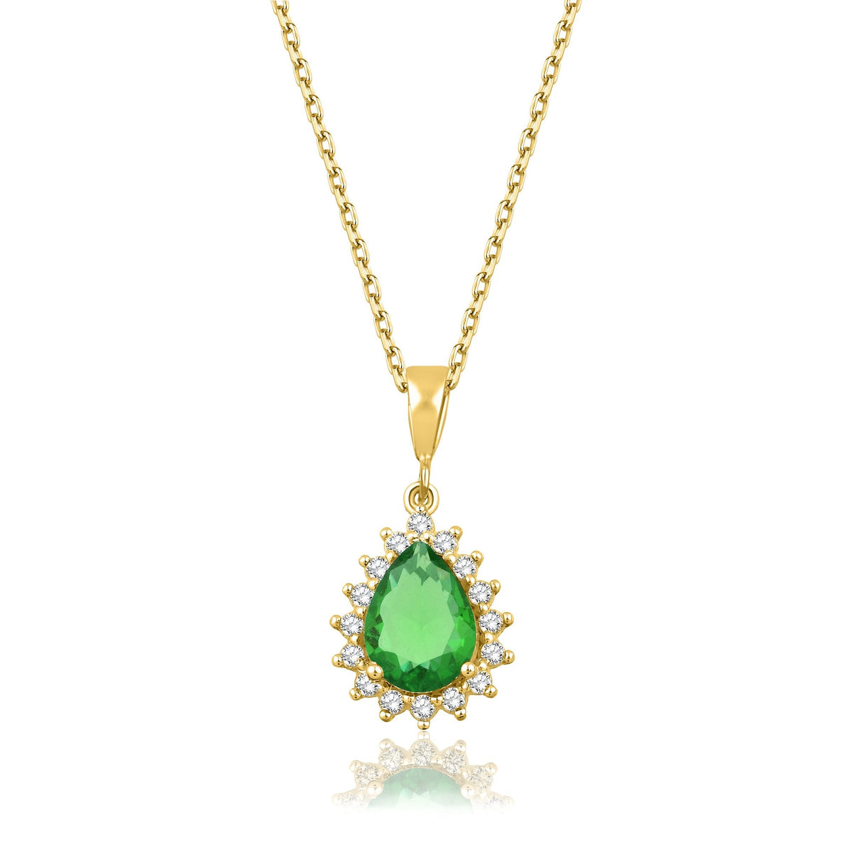 1.70 Carat Pear Emerald Diamond Necklace · Yellow Gold