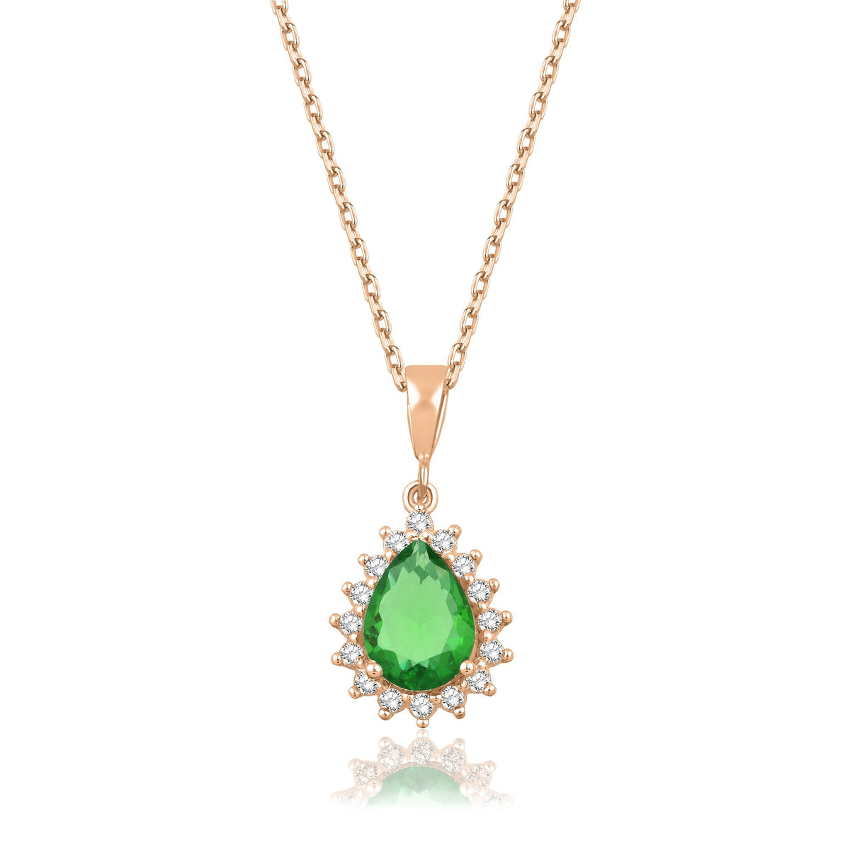 1.70 Carat Pear Emerald Diamond Necklace · Rose Gold