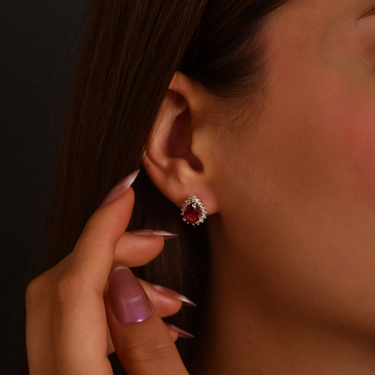 3.40 Carat Pear Ruby Diamond Earrings
