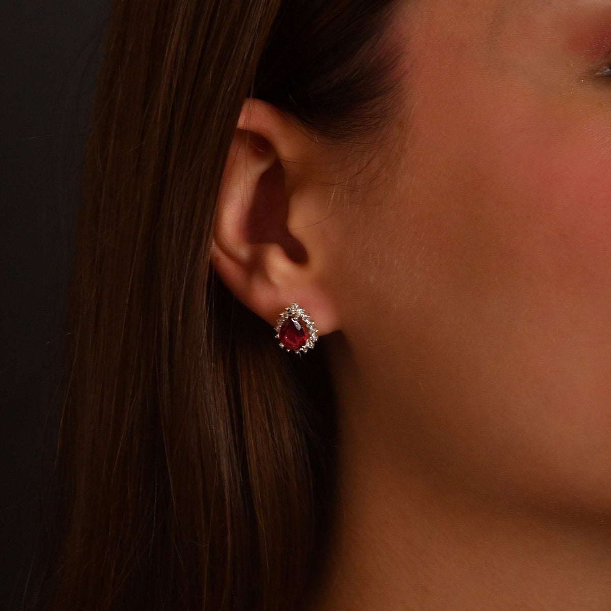 3.40 Carat Pear Ruby Diamond Earrings