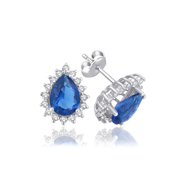 3.40 Carat Pear Sapphire Diamond Earrings · White Gold