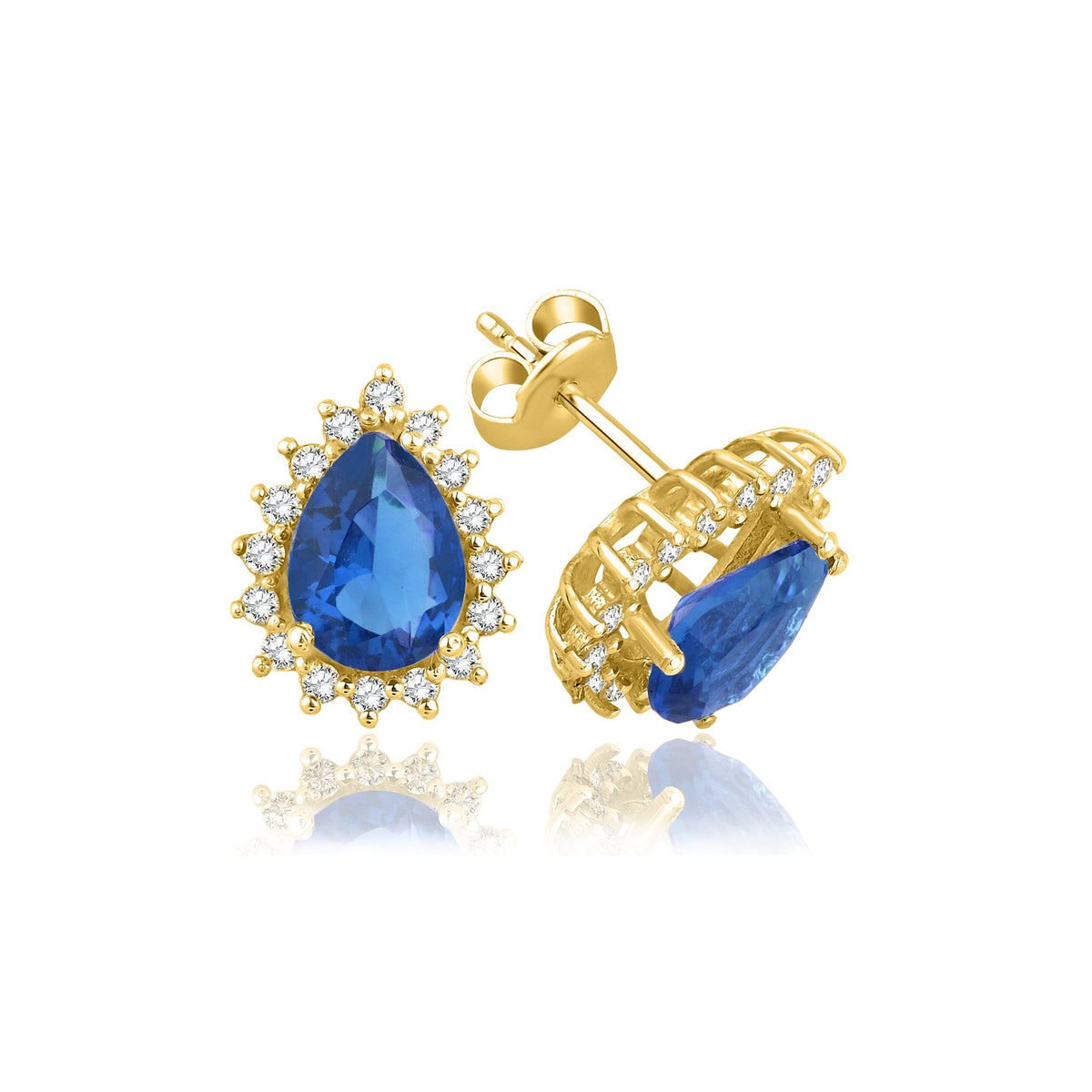 3.40 Carat Pear Sapphire Diamond Earrings · Yellow Gold