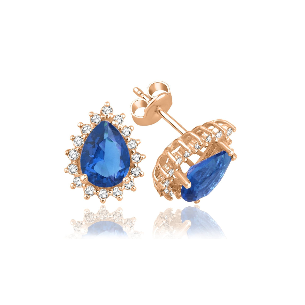 3.40 Carat Pear Sapphire Diamond Earrings · Rose Gold