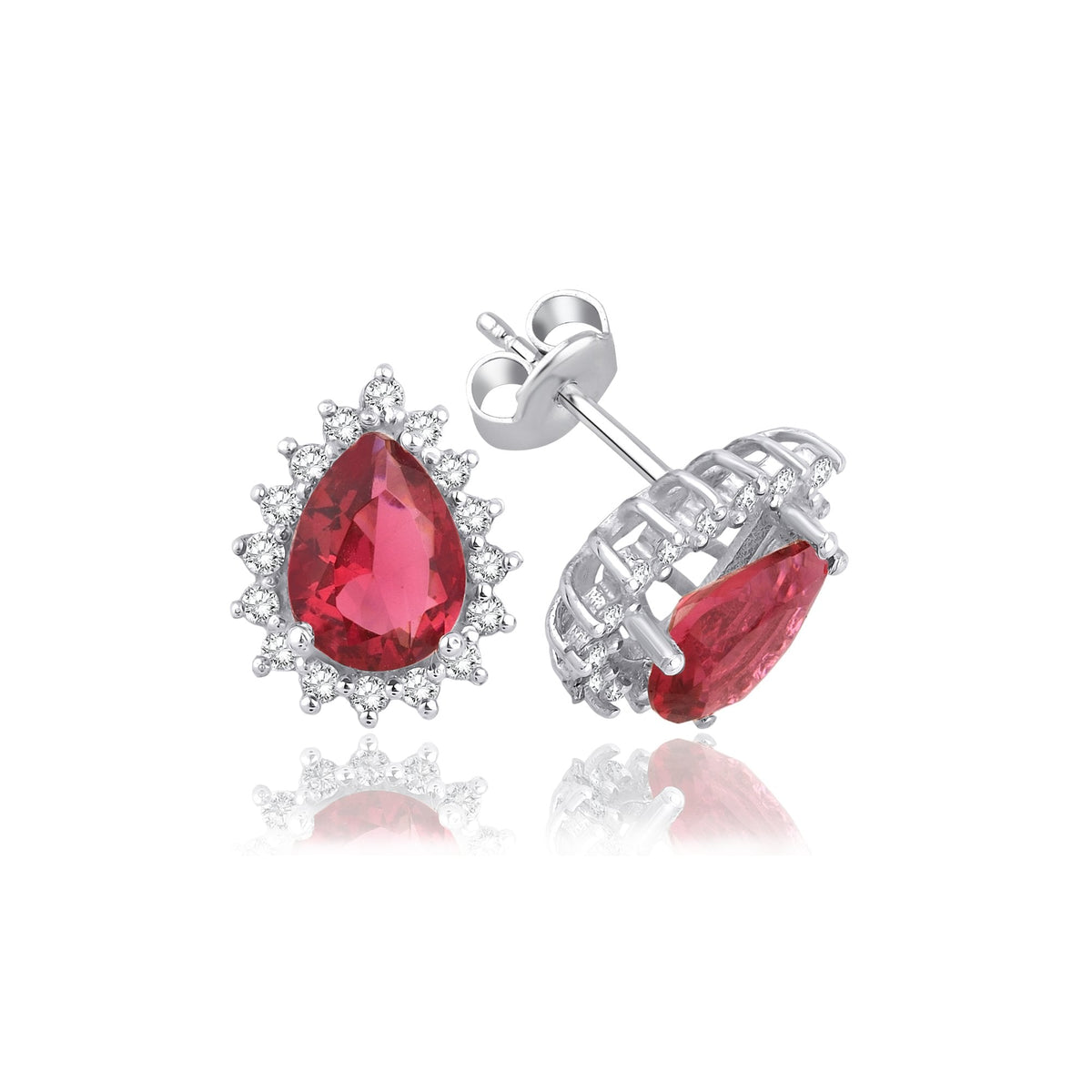 3.40 Carat Pear Ruby Diamond Earrings · White Gold
