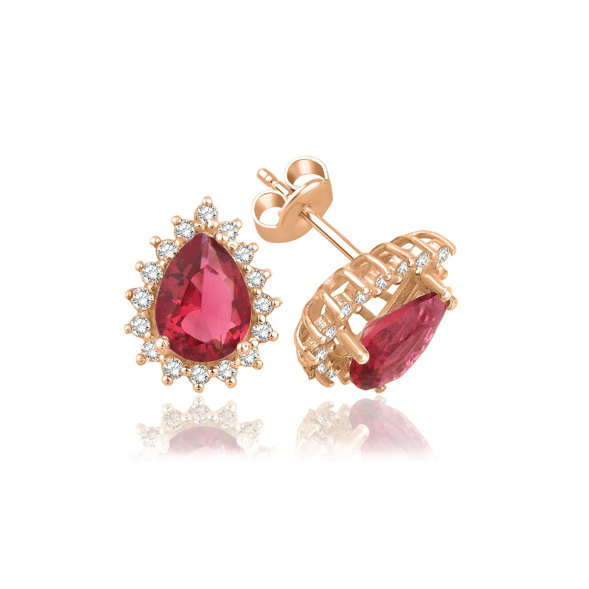 3.40 Carat Pear Ruby Diamond Earrings · Rose Gold