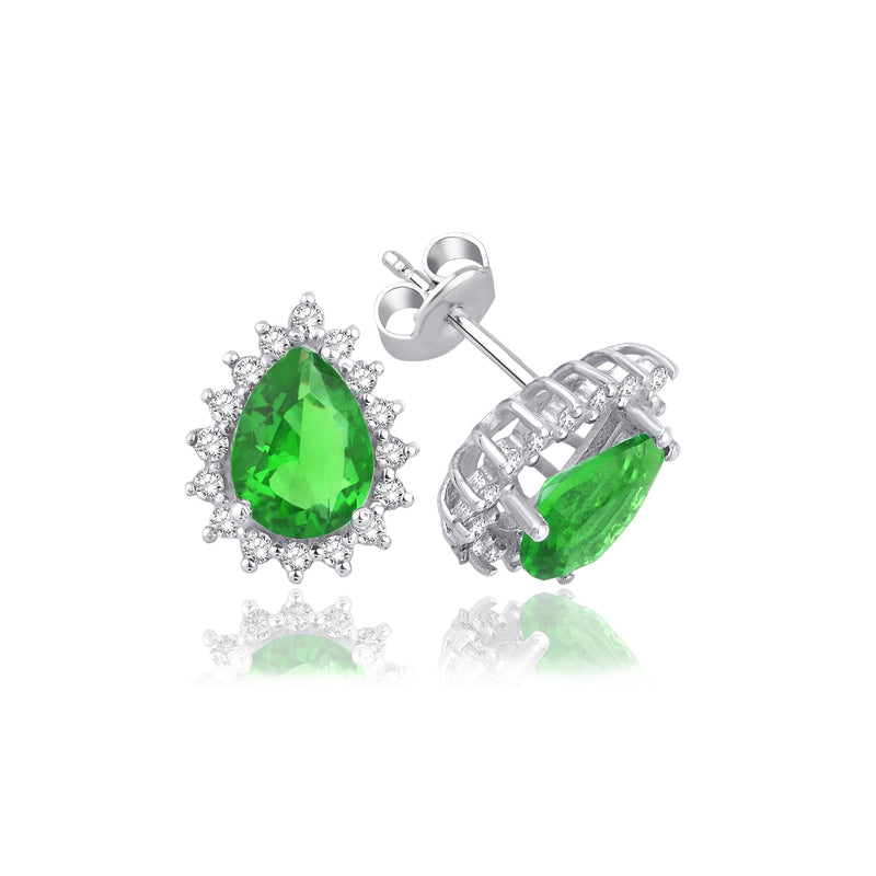 3.40 Carat Pear Emerald Diamond Earrings · White Gold