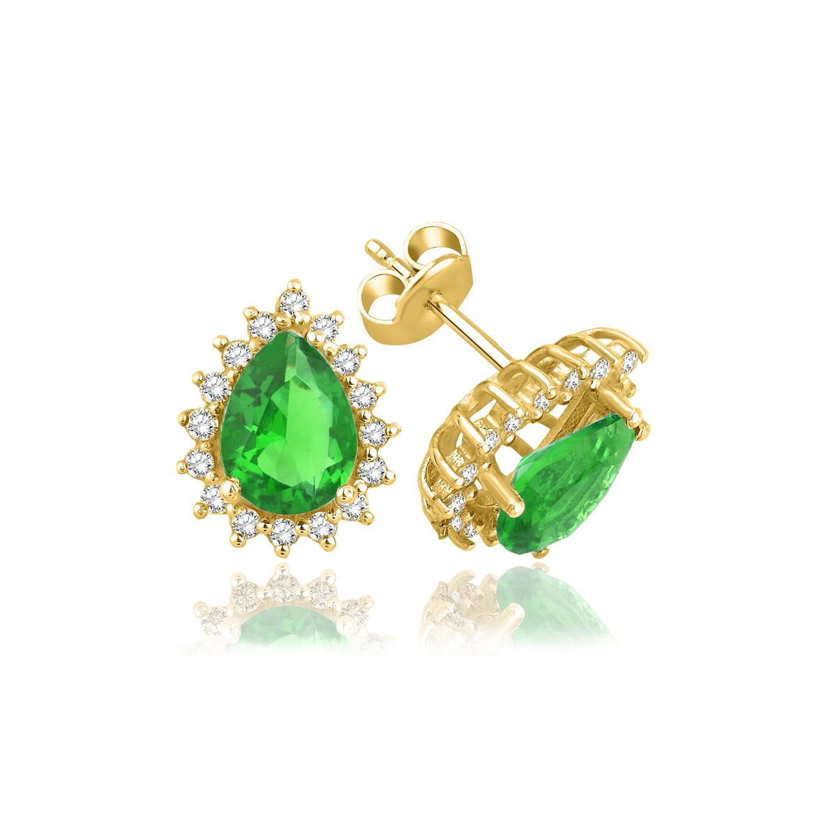 3.40 Carat Pear Emerald Diamond Earrings · Yellow Gold
