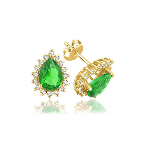 3.40 Carat Pear Emerald Diamond Earrings · Yellow Gold