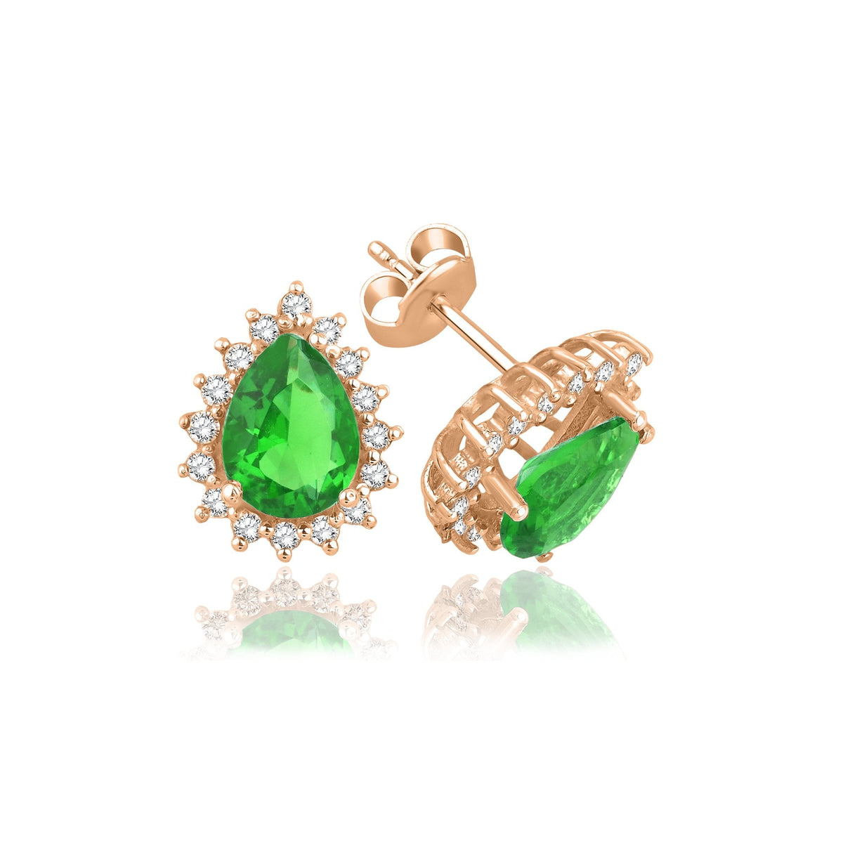 3.40 Carat Pear Emerald Diamond Earrings · Rose Gold