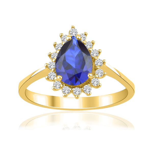 1.70 Carat Pear Sapphire Diamond Ring · Yellow Gold