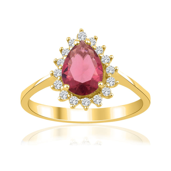 1.70 Carat Pear Ruby Diamond Ring · Yellow Gold