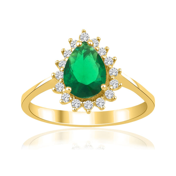 1.70 Carat Pear Emerald Diamond Ring · Yellow Gold
