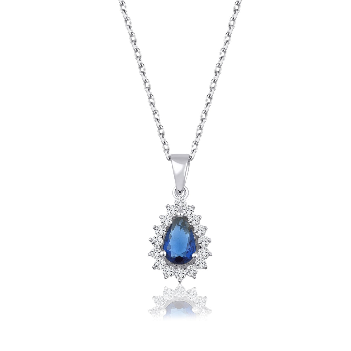 0.81 Carat Pear Sapphire Diamond Necklace · White Gold