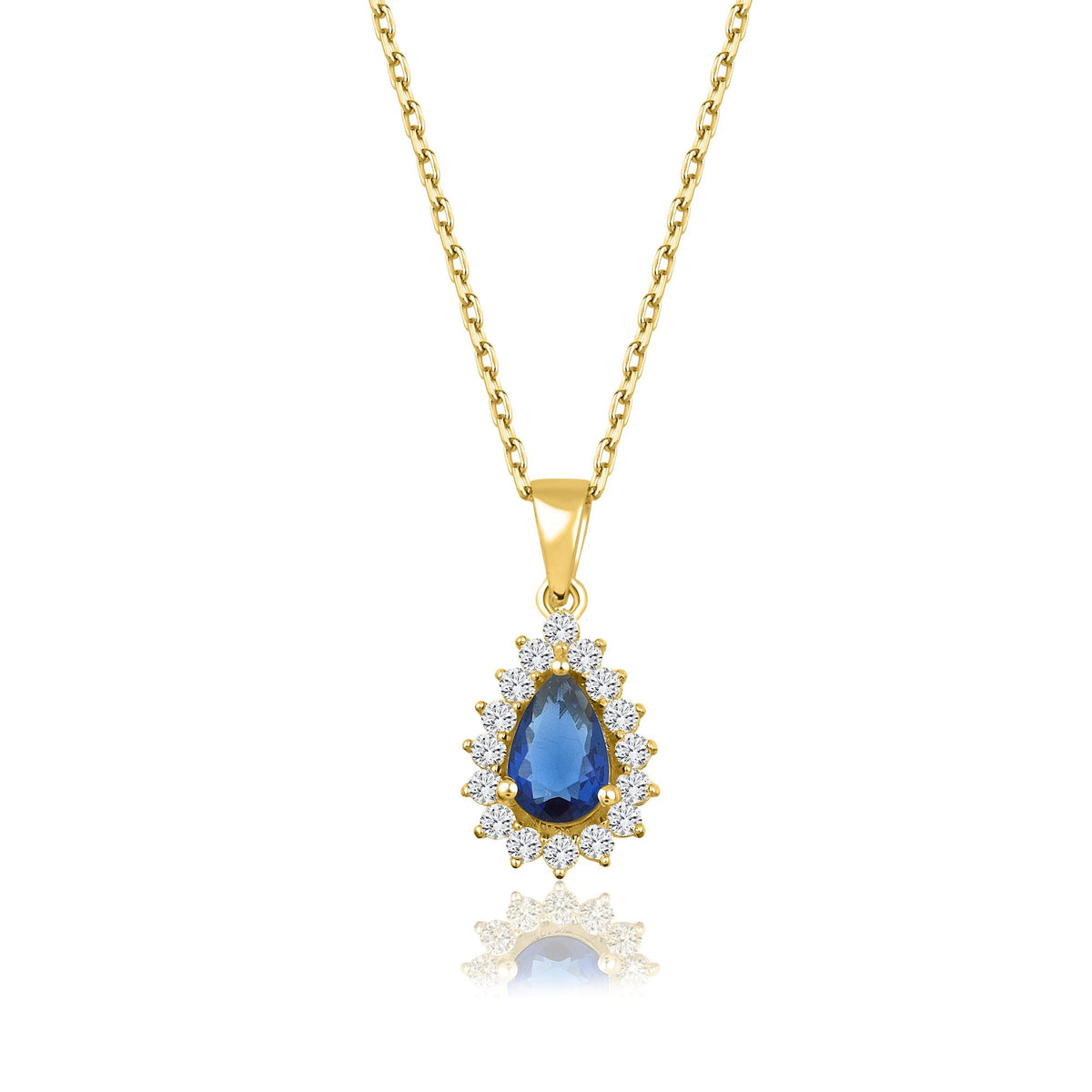 0.81 Carat Pear Sapphire Diamond Necklace · Yellow Gold