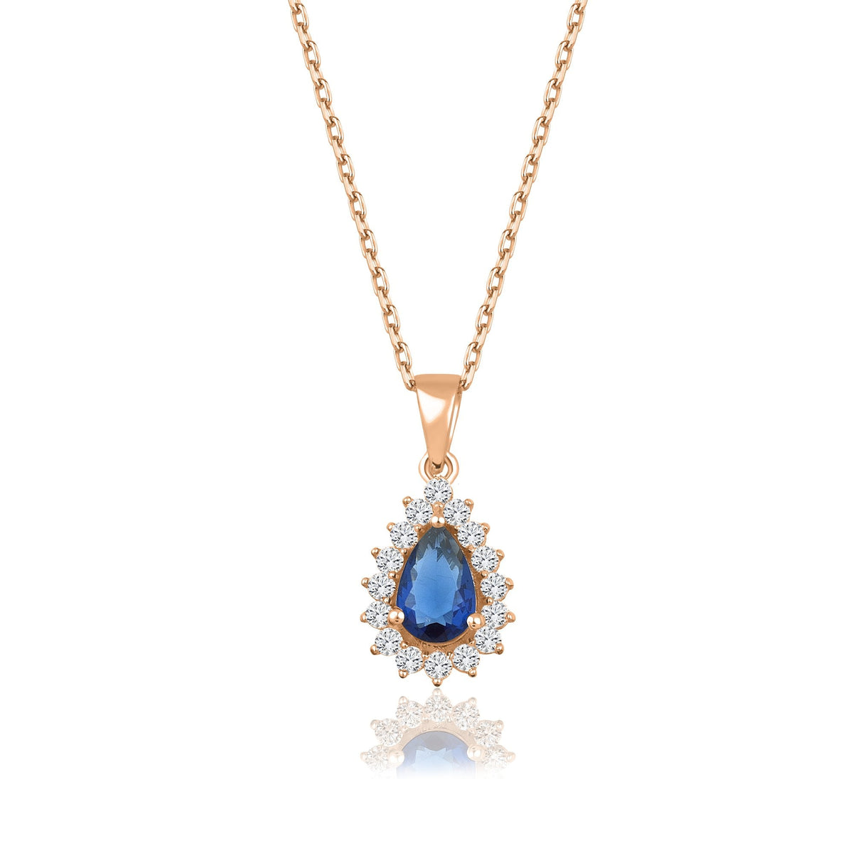 0.81 Carat Pear Sapphire Diamond Necklace · Rose Gold
