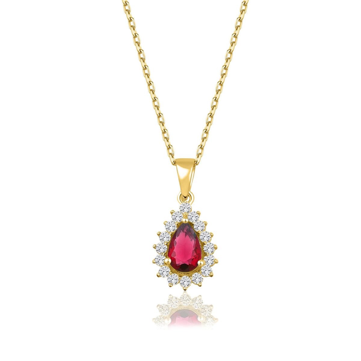 0.81 Carat Pear Ruby Diamond Necklace · Yellow Gold