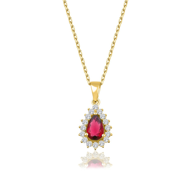 0.81 Carat Pear Ruby Diamond Necklace · Yellow Gold