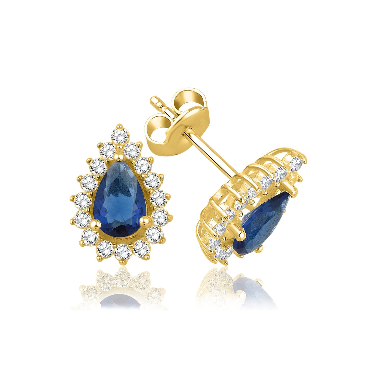 1.62 Carat Pear Sapphire Diamond Earrings · Yellow Gold